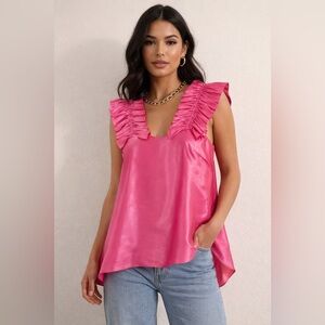 Noble 31 Iridescent Pink Ruffle Sleeves Silk Tank Top Size Medium
